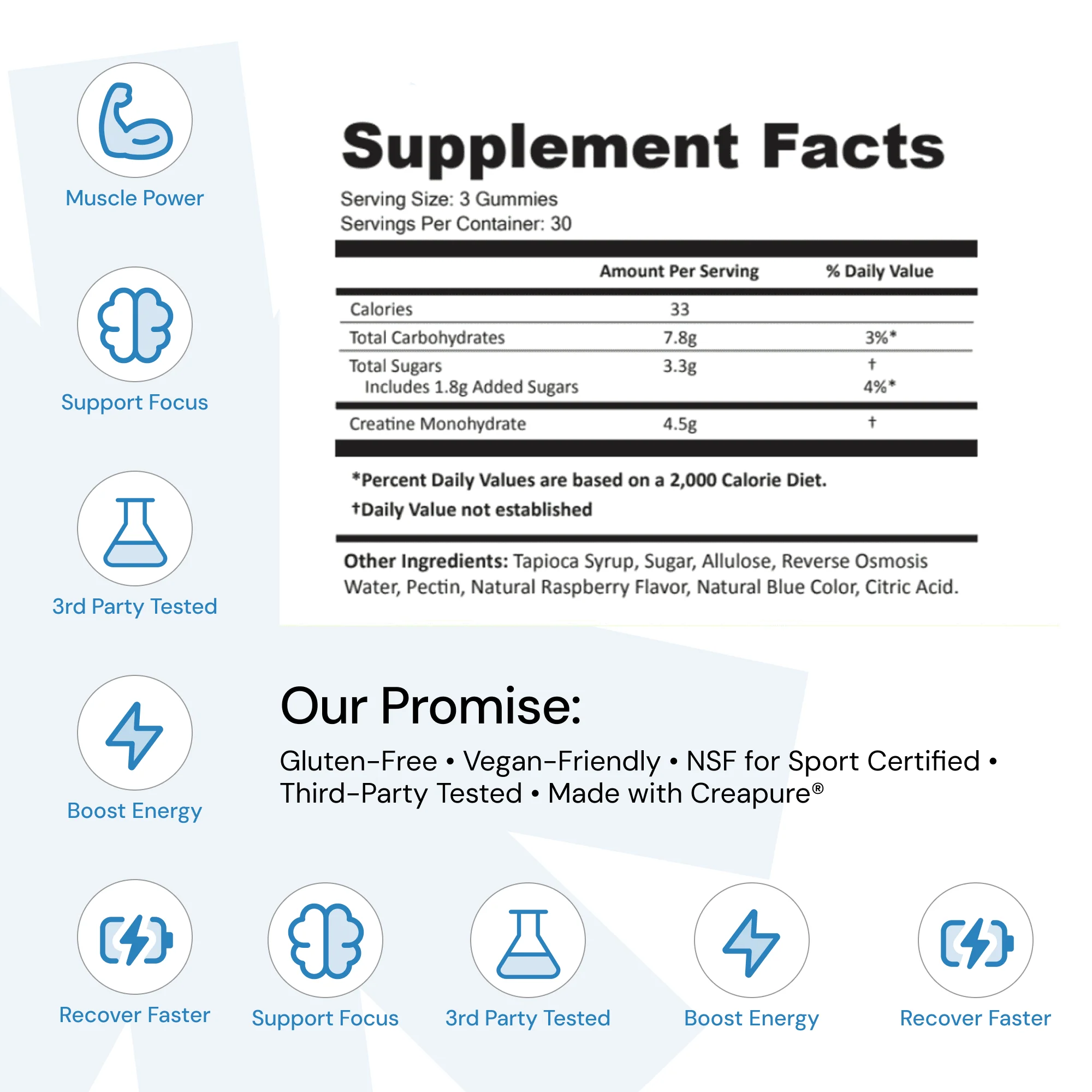 Creatine Monohydrate Gummies Blue Raspberry - 180 Count - Image 3